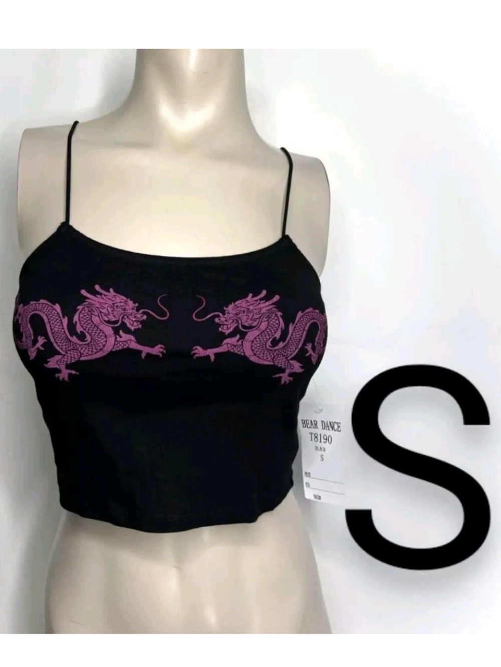 🆕Purple Dragons Print Black Cami Crop Top ~Size S